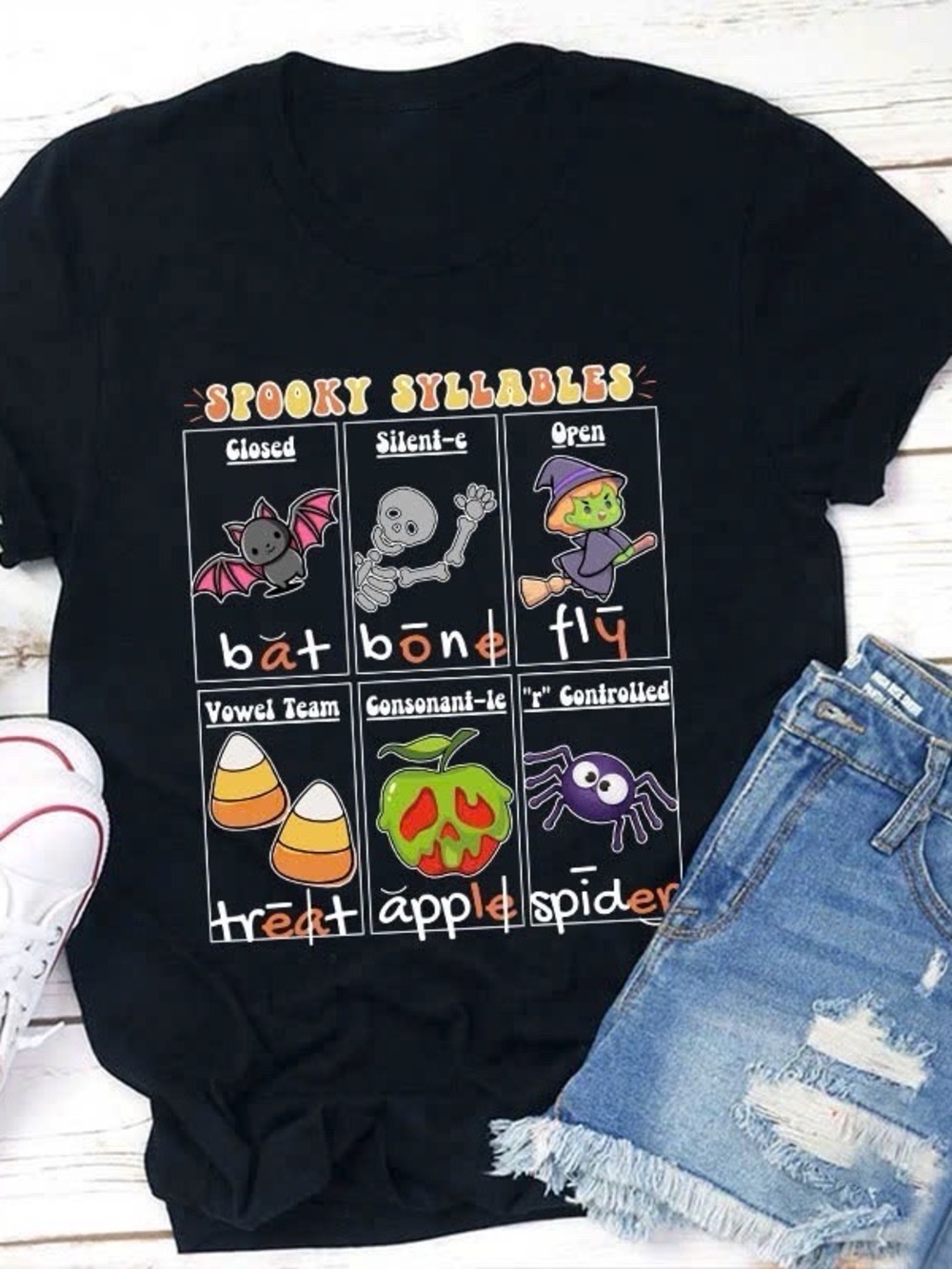 Black Spooky Syllables Teacher Shirt